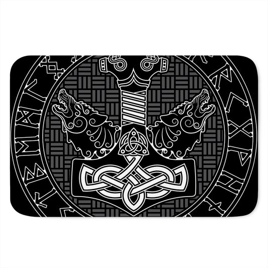 Mjolnir And Scandinavian Runes Print Indoor Door Mat