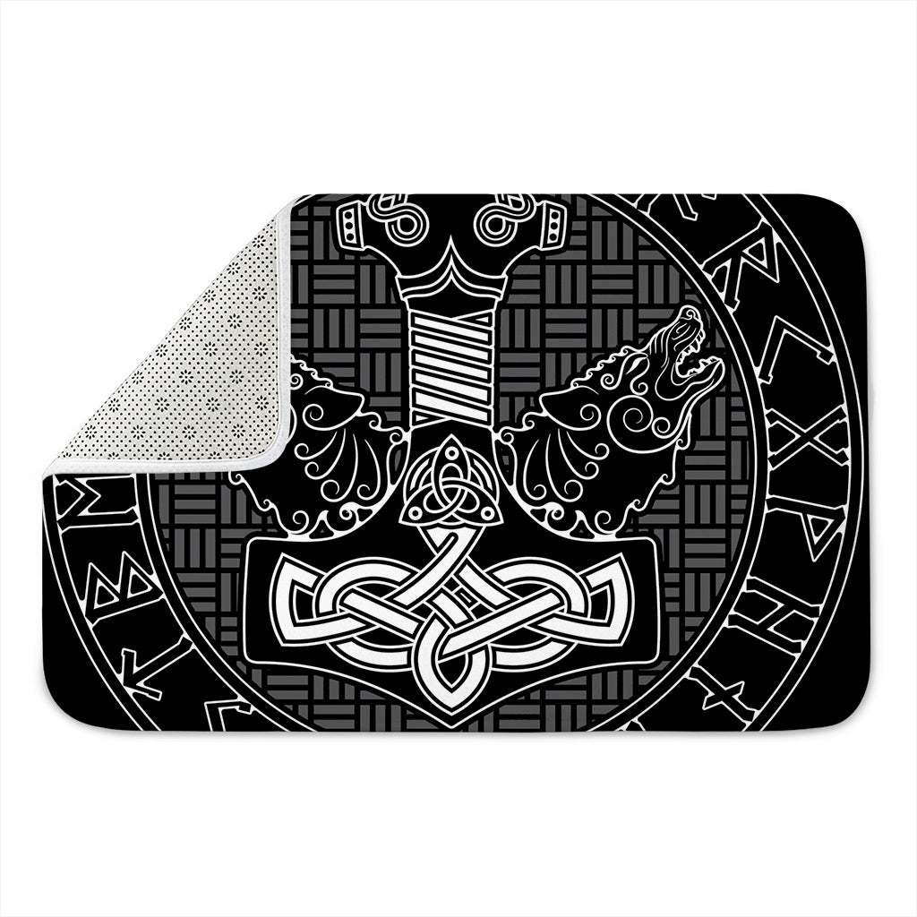 Mjolnir And Scandinavian Runes Print Indoor Door Mat