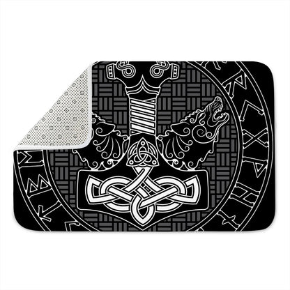 Mjolnir And Scandinavian Runes Print Indoor Door Mat