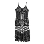 Mjolnir And Scandinavian Runes Print Jersey Midi Cami Dress