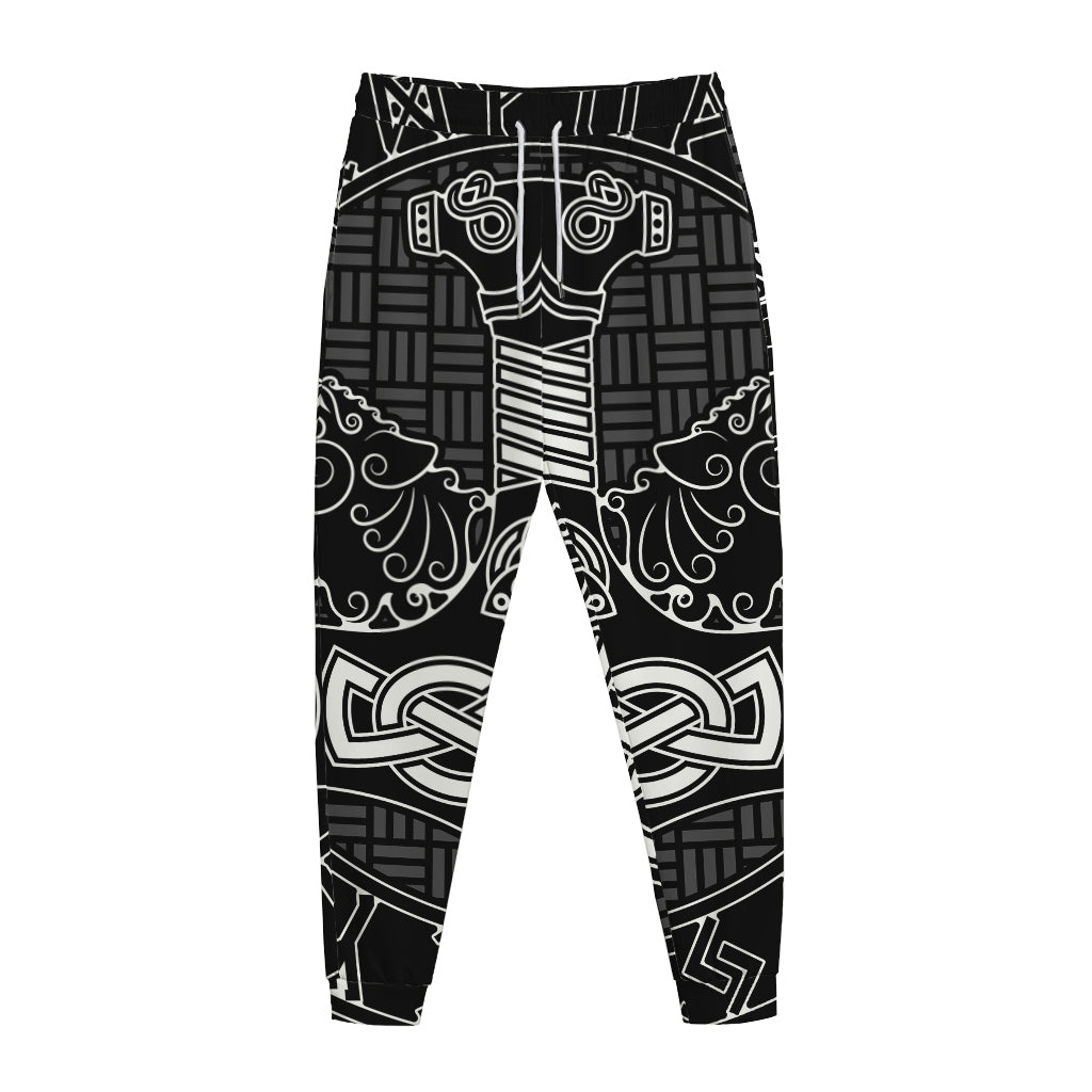 Mjolnir And Scandinavian Runes Print Jogger Pants