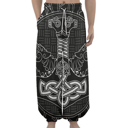 Mjolnir And Scandinavian Runes Print Lantern Pants