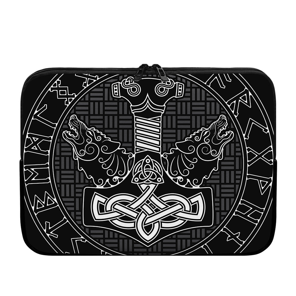 Mjolnir And Scandinavian Runes Print Laptop Sleeve