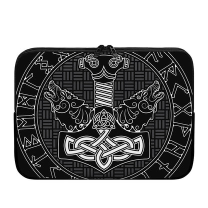 Mjolnir And Scandinavian Runes Print Laptop Sleeve