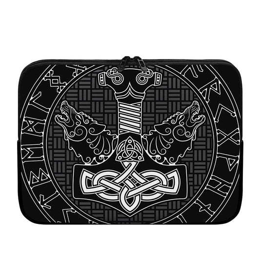 Mjolnir And Scandinavian Runes Print Laptop Sleeve