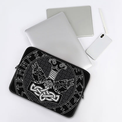 Mjolnir And Scandinavian Runes Print Laptop Sleeve