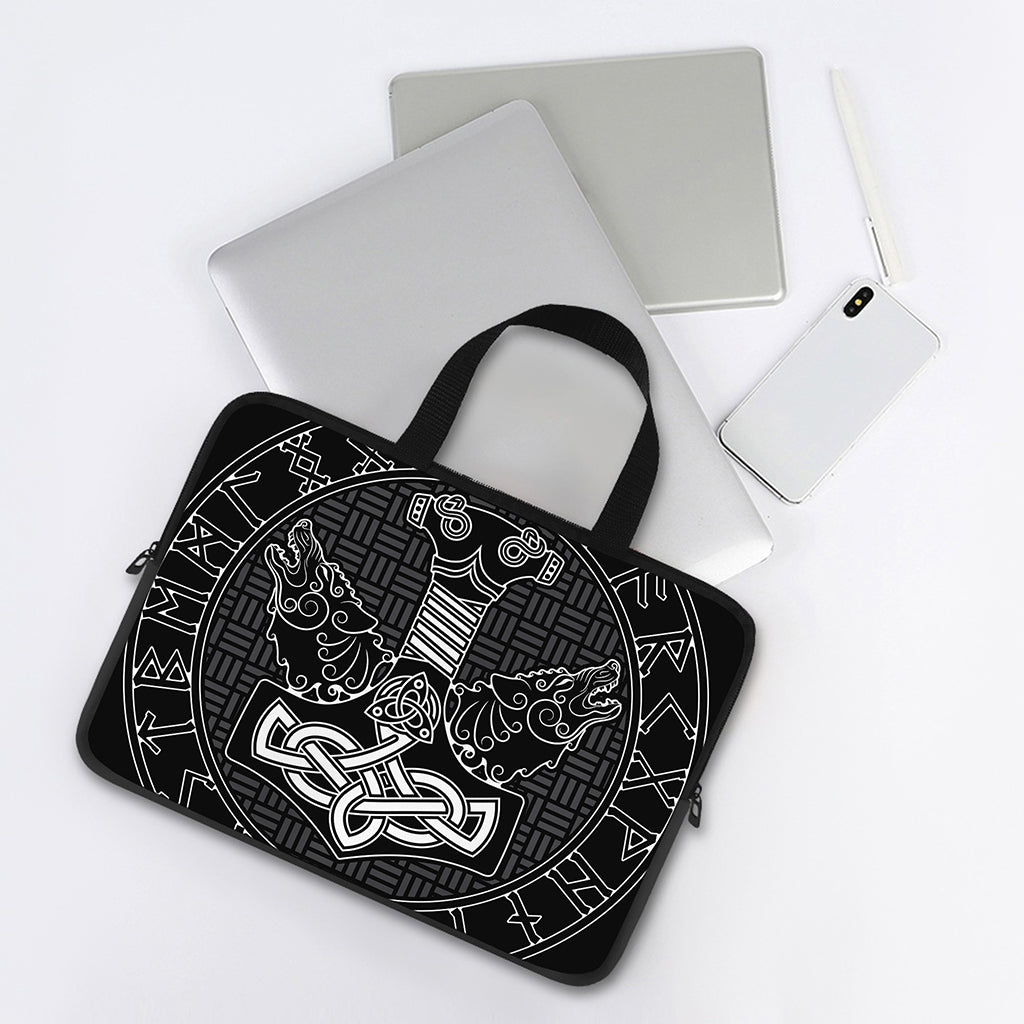 Mjolnir And Scandinavian Runes Print Laptop Sleeve With Handle