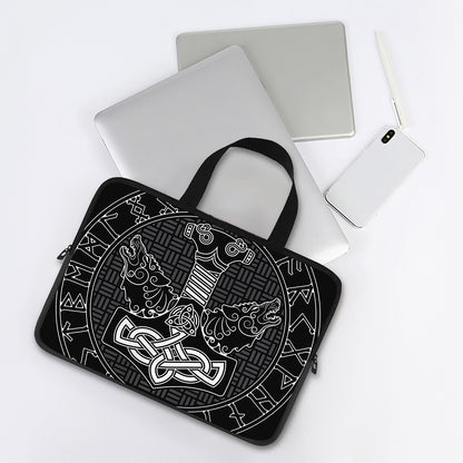 Mjolnir And Scandinavian Runes Print Laptop Sleeve With Handle