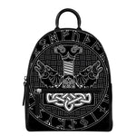 Mjolnir And Scandinavian Runes Print Leather Backpack