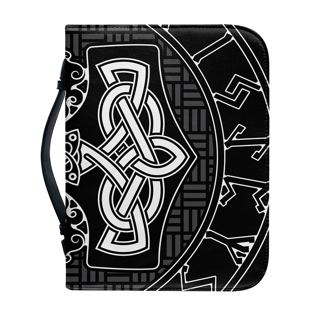 Mjolnir And Scandinavian Runes Print Leather Bible Cover