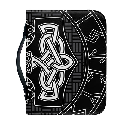 Mjolnir And Scandinavian Runes Print Leather Bible Cover