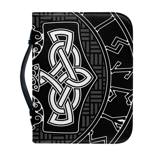 Mjolnir And Scandinavian Runes Print Leather Bible Cover
