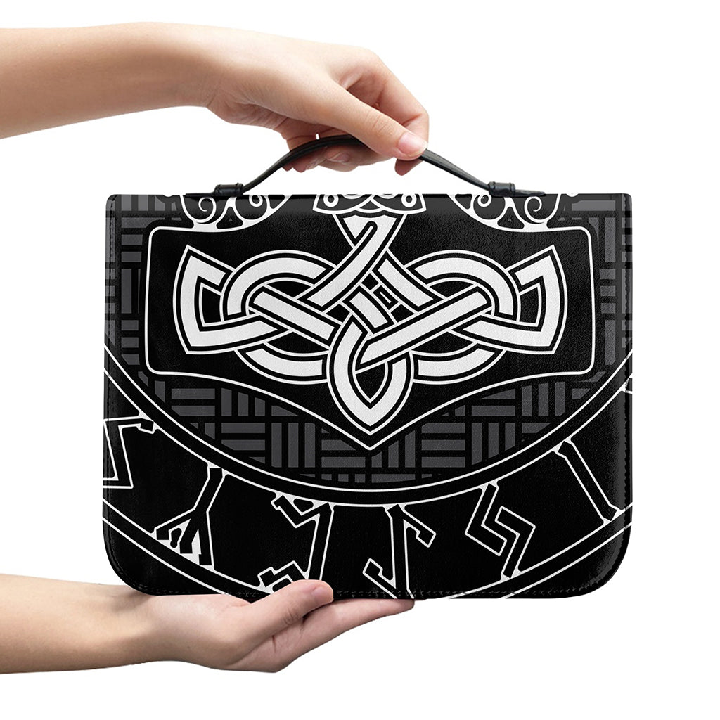 Mjolnir And Scandinavian Runes Print Leather Bible Cover