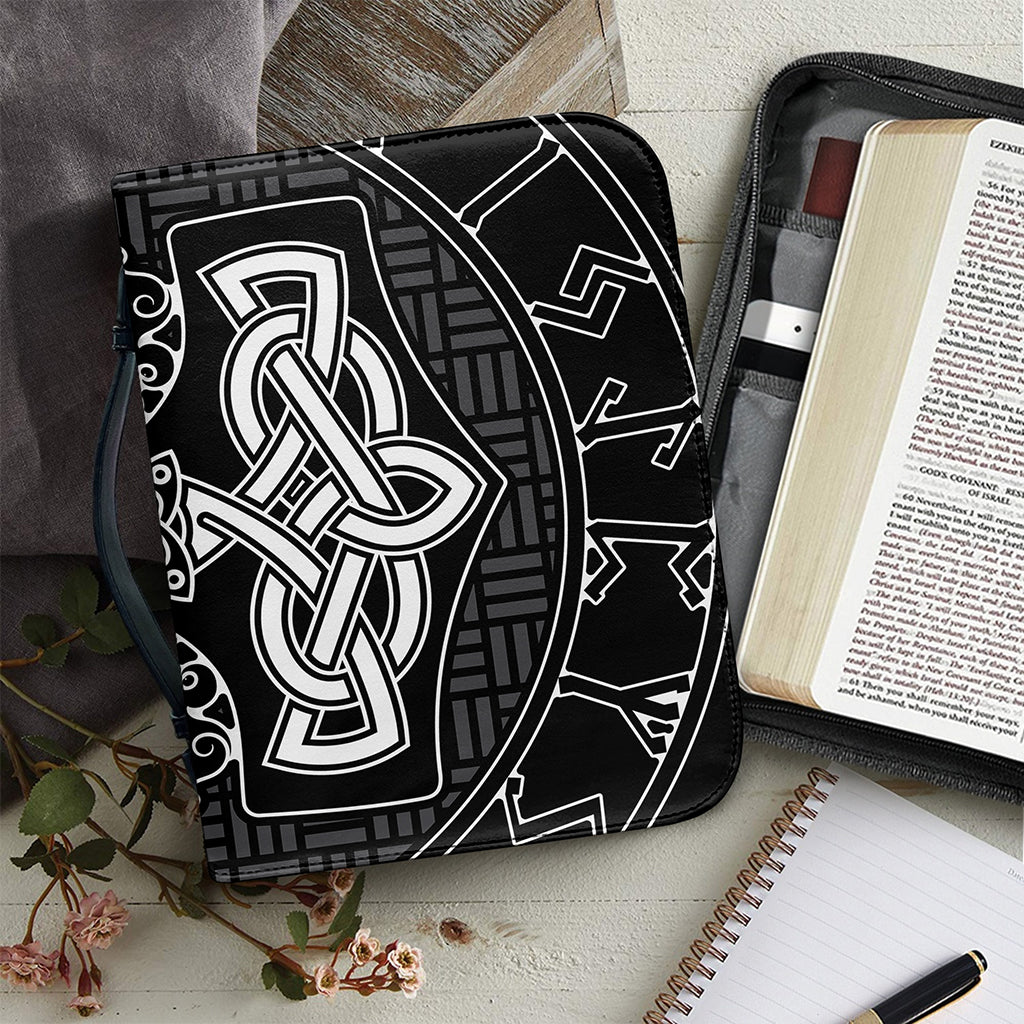 Mjolnir And Scandinavian Runes Print Leather Bible Cover