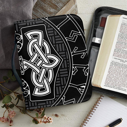 Mjolnir And Scandinavian Runes Print Leather Bible Cover