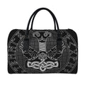 Mjolnir And Scandinavian Runes Print Leather Duffel Bag