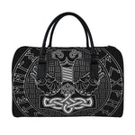 Mjolnir And Scandinavian Runes Print Leather Duffle Bag