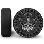 Mjolnir And Scandinavian Runes Print Leather Spare Tire Cover