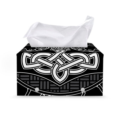 Mjolnir And Scandinavian Runes Print Leather Tissue Box Cover