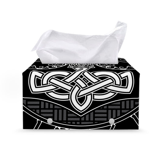 Mjolnir And Scandinavian Runes Print Leather Tissue Box Cover