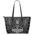 Mjolnir And Scandinavian Runes Print Leather Tote Bag With Zipper