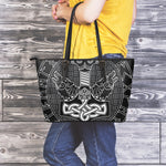 Mjolnir And Scandinavian Runes Print Leather Tote Bag