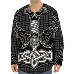 Mjolnir And Scandinavian Runes Print Long Sleeve Baseball Jersey