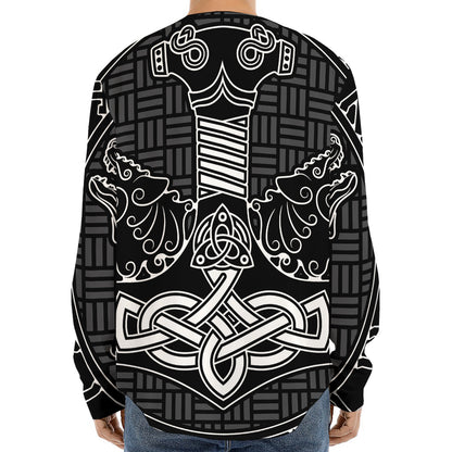 Mjolnir And Scandinavian Runes Print Long Sleeve Baseball Jersey