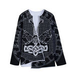 Mjolnir And Scandinavian Runes Print Long Sleeve Short Coat