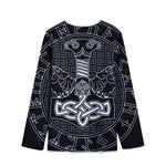 Mjolnir And Scandinavian Runes Print Long Sleeve Short Coat