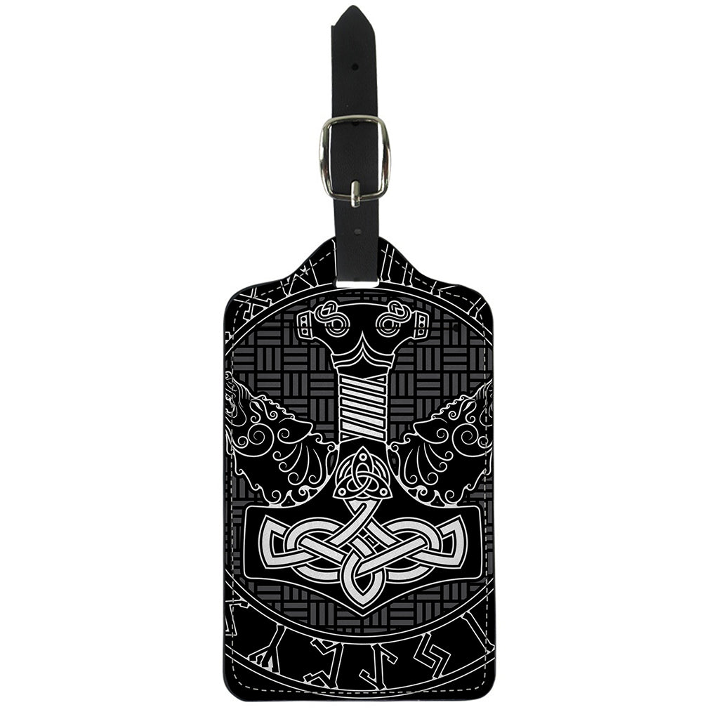 Mjolnir And Scandinavian Runes Print Luggage Tag