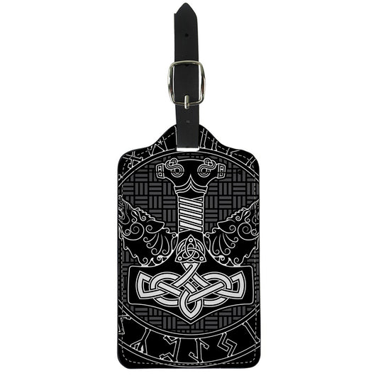 Mjolnir And Scandinavian Runes Print Luggage Tag