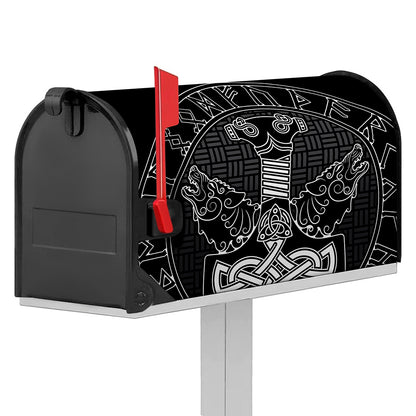 Mjolnir And Scandinavian Runes Print Mailbox Cover