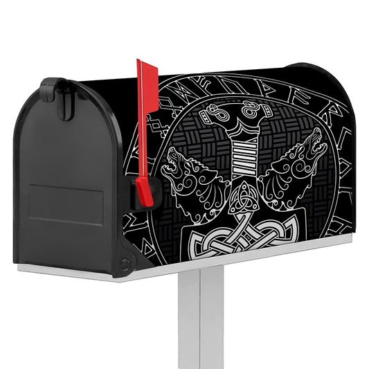 Mjolnir And Scandinavian Runes Print Mailbox Cover