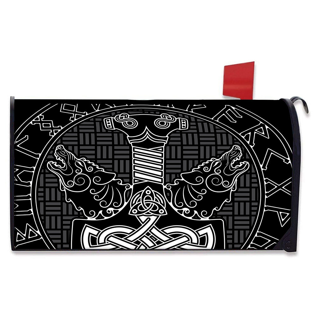 Mjolnir And Scandinavian Runes Print Mailbox Cover