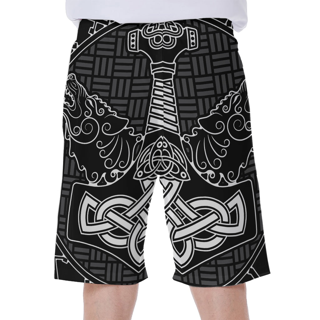 Mjolnir And Scandinavian Runes Print Men's Beach Shorts
