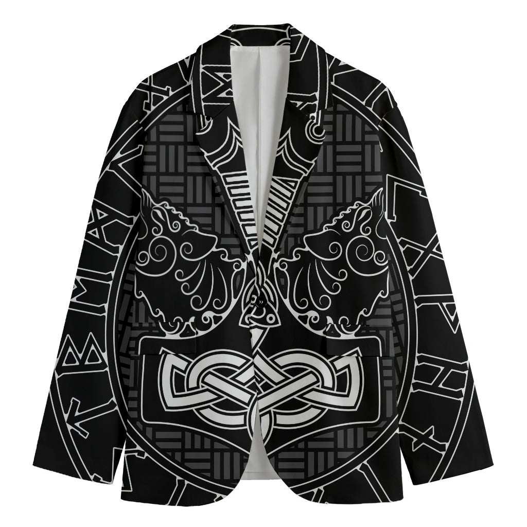 Mjolnir And Scandinavian Runes Print Men's Blazer