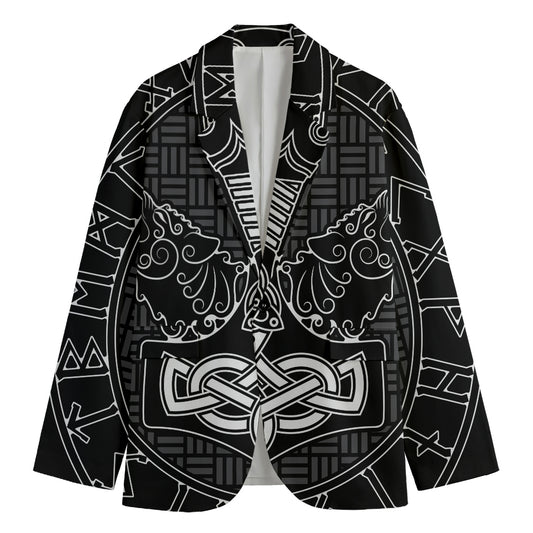 Mjolnir And Scandinavian Runes Print Men's Blazer