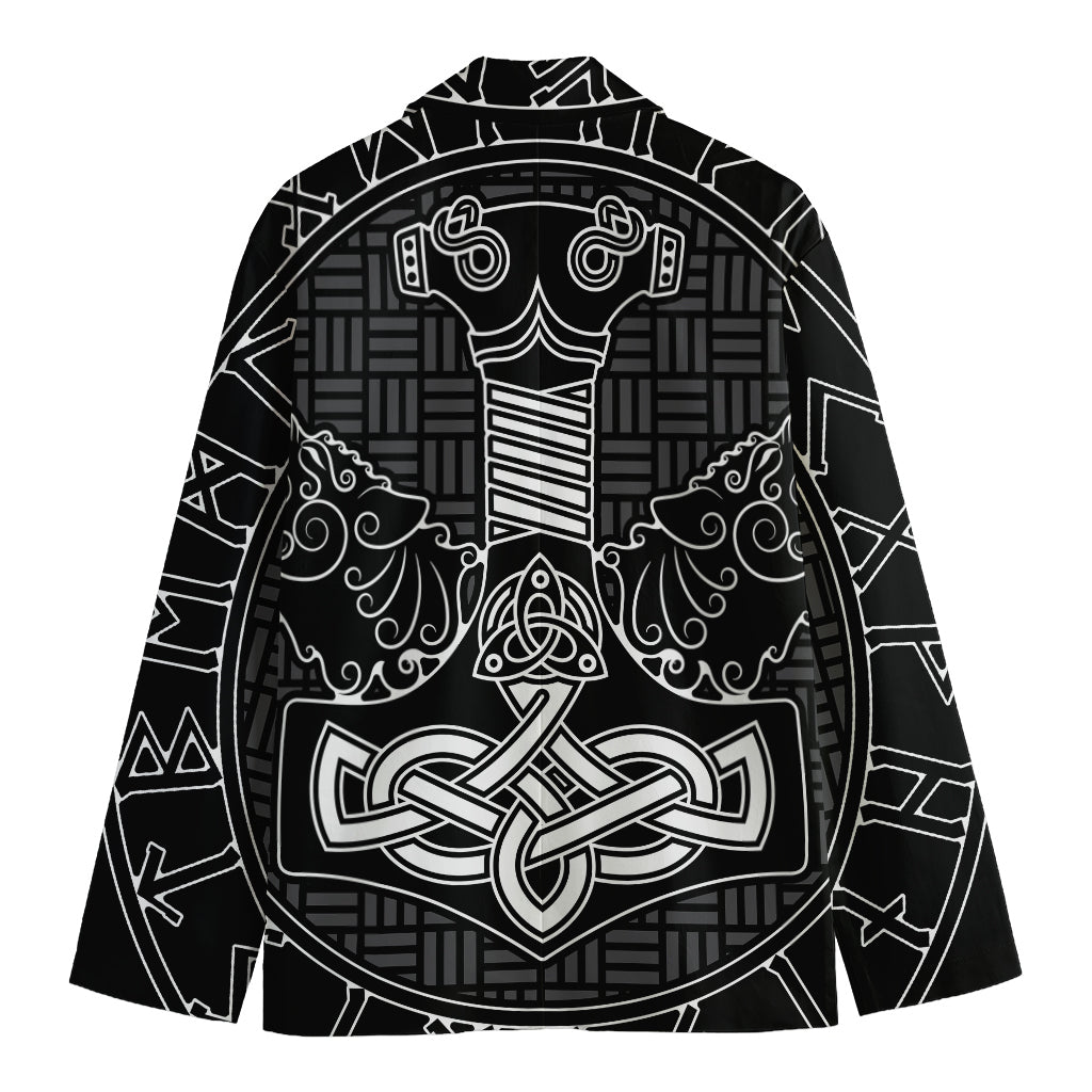 Mjolnir And Scandinavian Runes Print Men's Blazer