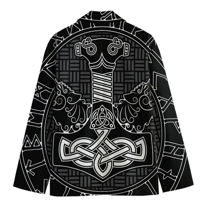 Mjolnir And Scandinavian Runes Print Men's Blazer