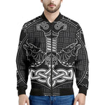 Mjolnir And Scandinavian Runes Print Men's Bomber Jacket