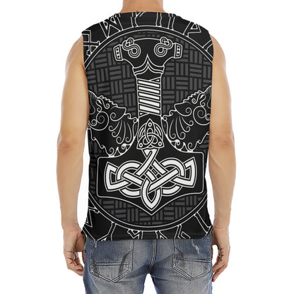 Mjolnir And Scandinavian Runes Print Men's Fitness Tank Top