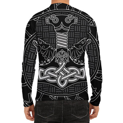 Mjolnir And Scandinavian Runes Print Men's Long Sleeve Rash Guard