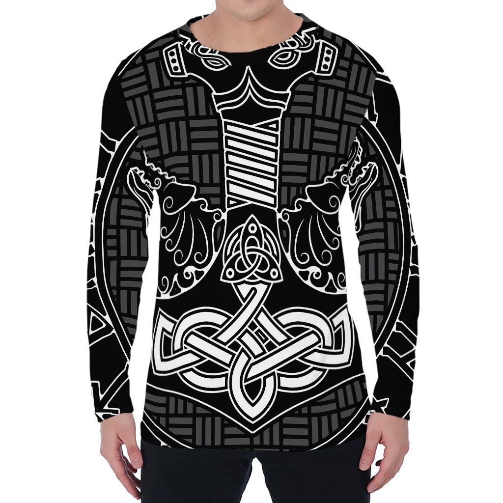 Mjolnir And Scandinavian Runes Print Men's Long Sleeve T-Shirt