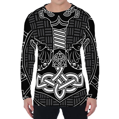 Mjolnir And Scandinavian Runes Print Men's Long Sleeve T-Shirt