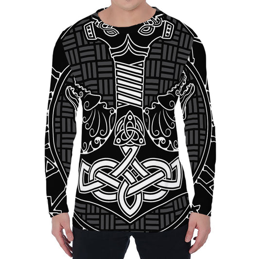 Mjolnir And Scandinavian Runes Print Men's Long Sleeve T-Shirt