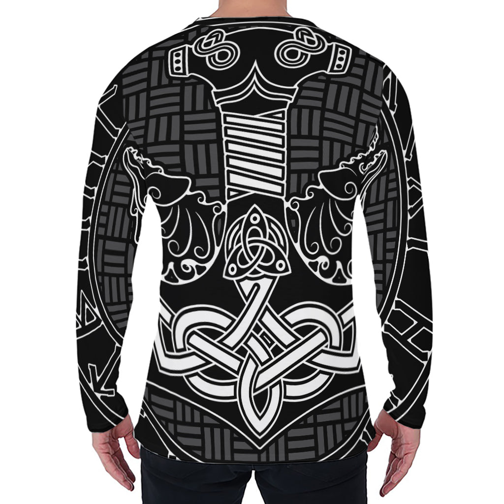 Mjolnir And Scandinavian Runes Print Men's Long Sleeve T-Shirt