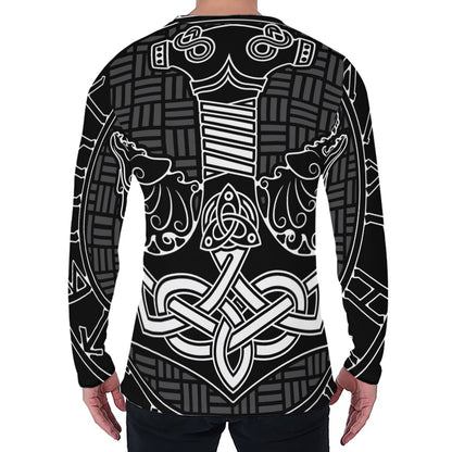 Mjolnir And Scandinavian Runes Print Men's Long Sleeve T-Shirt