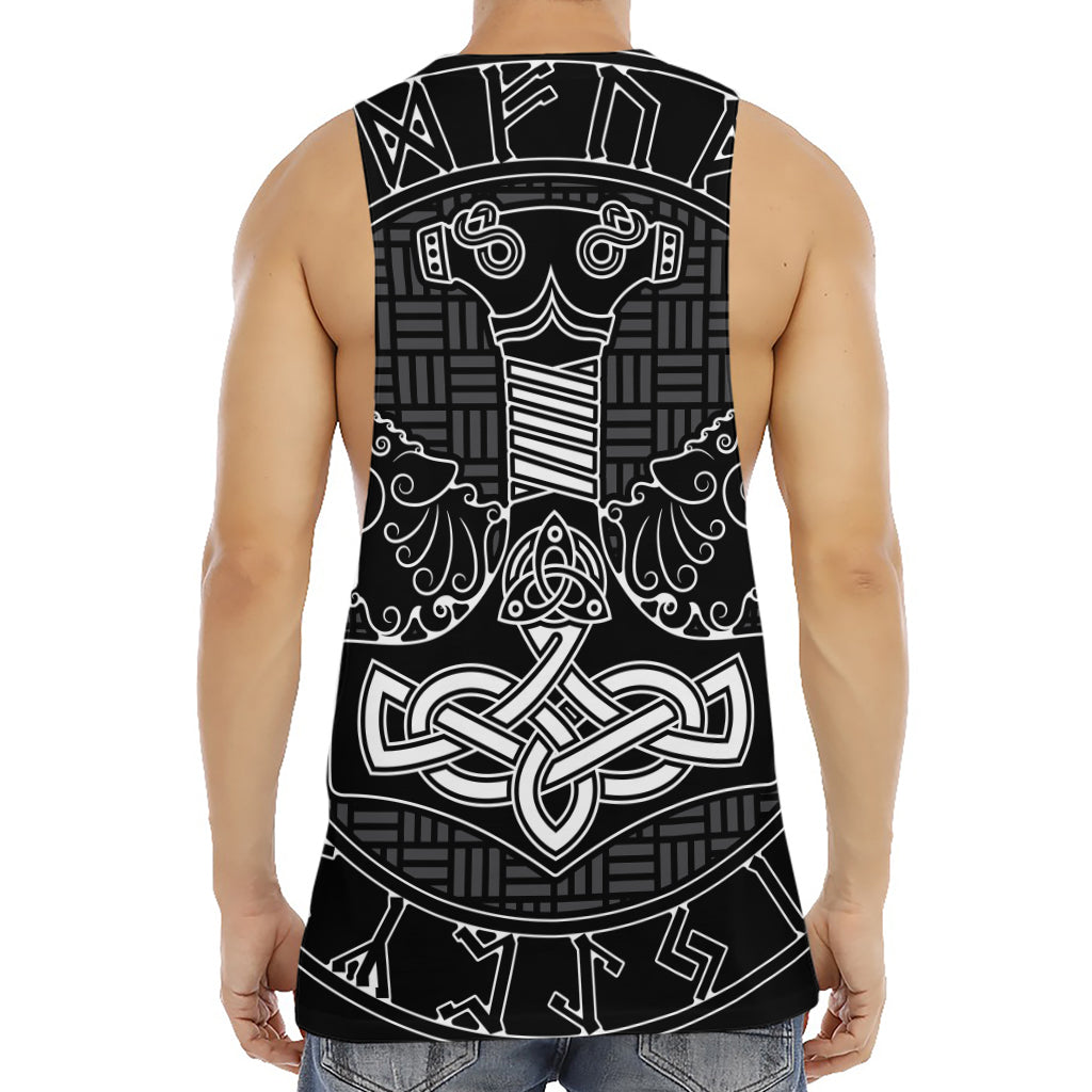 Mjolnir And Scandinavian Runes Print Men's Muscle Tank Top