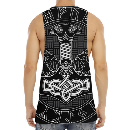 Mjolnir And Scandinavian Runes Print Men's Muscle Tank Top